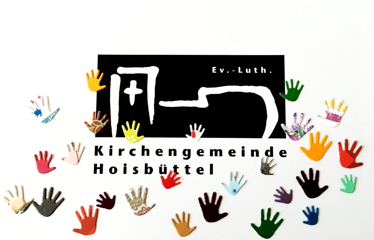 Das Logo der Ev.-Luth. Kirchengemeinde Hoisbüttel mit bunten Handabdrücken